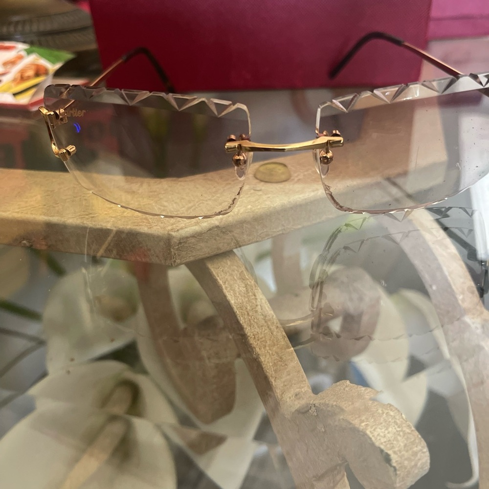 Custom Cartier gold double c glasses with diamond cut lens